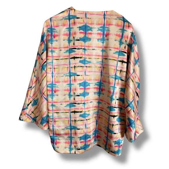 H&M Kimono Robe Shibori Tie-Dye Reversible Open Front Women Size 10 Reversible - Picture 2 of 16